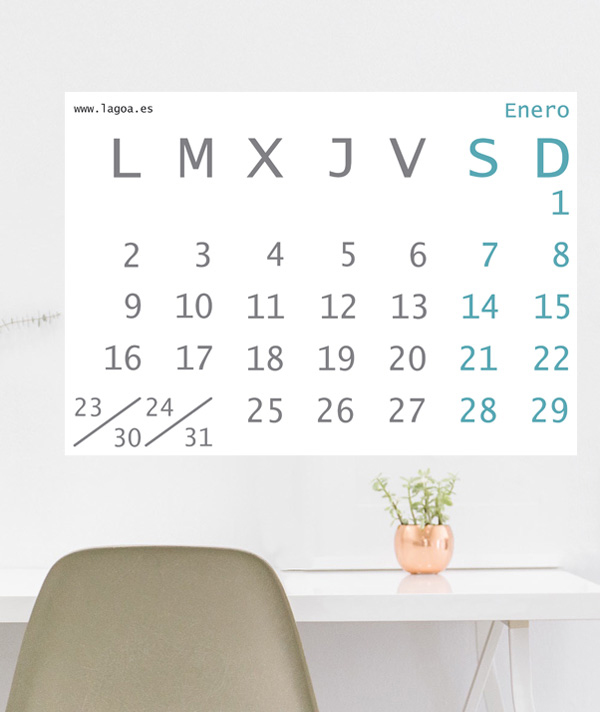 calendario 2017 limpio,sencillo,claro y con espacio en blanco para que apuntes todo lo que quieras
