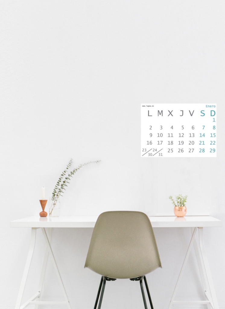 calendario 2017 limpio,sencillo,claro y con espacio en blanco para que apuntes todo lo que quieras