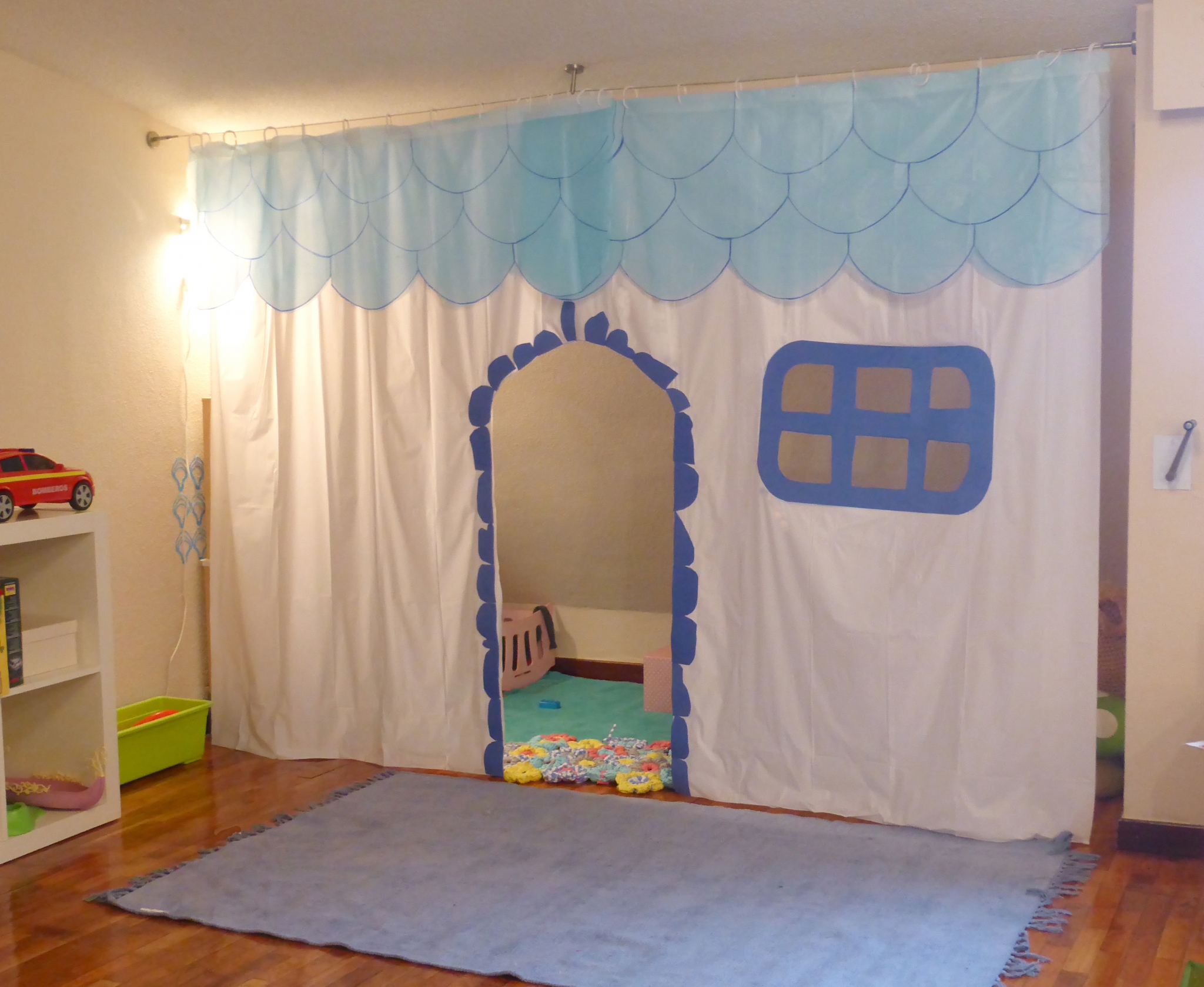 playhouse made from shower curtains
